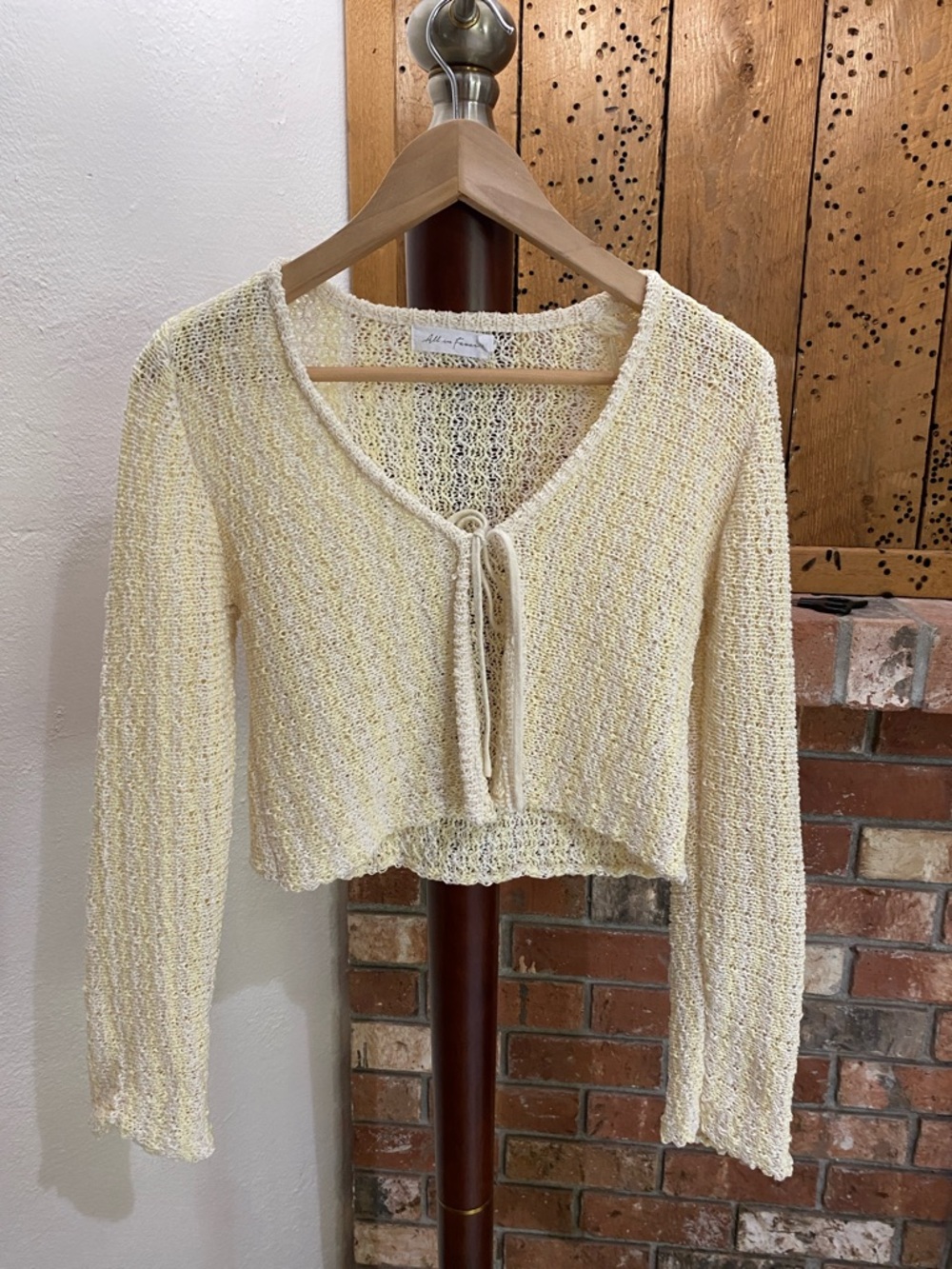 All in Favor Yellow-Cream Open Knit Tie-Front Cardigan